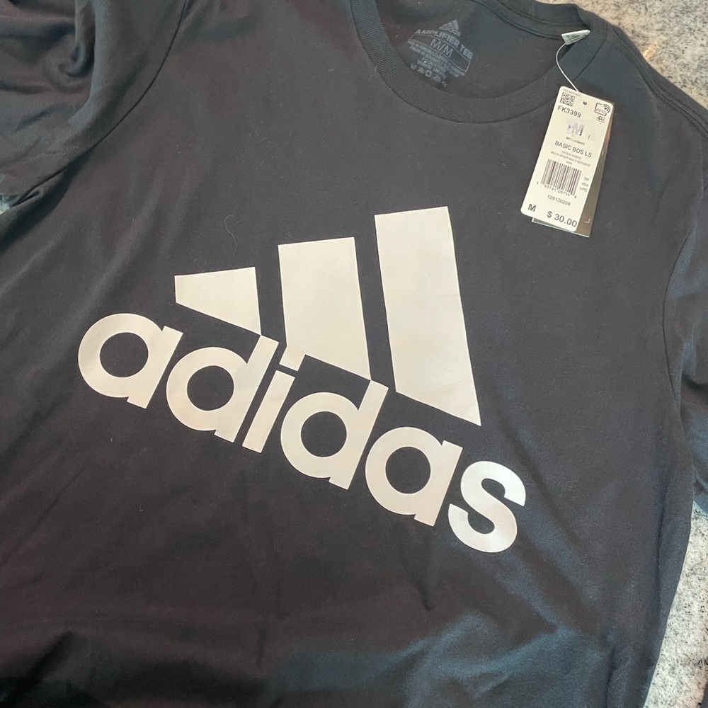 Adidas Men's Black and White Logo Tee